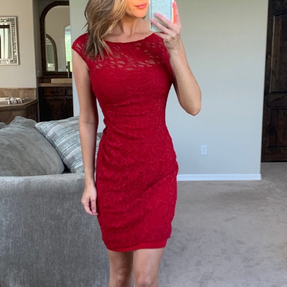 Ralph Lauren Dresses & Skirts - Ralph Lauren Red Floral Lace Sheath Cap Dress 4